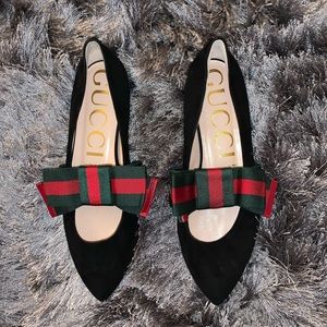 Authentic Gucci Web Bow Suede Ballet Flats